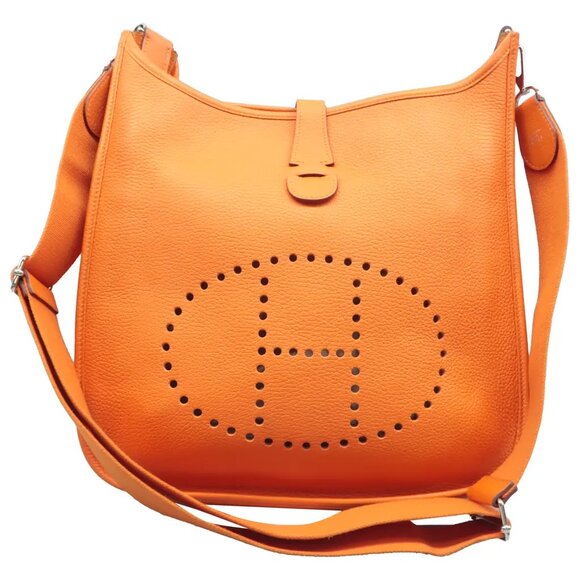 Hermes Handbags - 100% Authentic Hermes Evelyne Orange Leather Shoulder bag